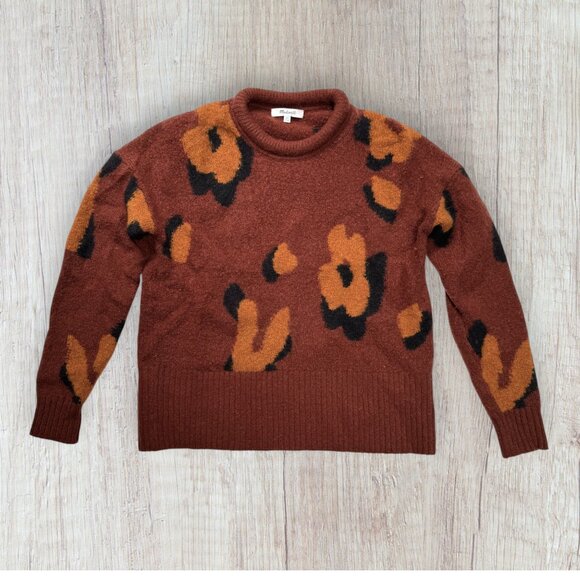 Madewell Rust Brown Leopard Print Fuzzy Knit Sweater Women’s XS - Picture 1 of 3